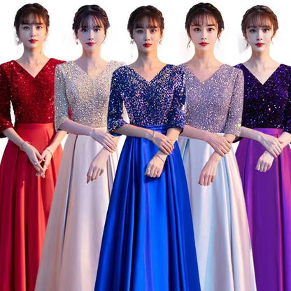 2025 New cantata costume female popular new sequined adult choir host red song recitation evening dress