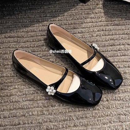 2025 Spot cowhide version~ Su Yinyin, the same flower diamond square head rhinestone buckle, flat bottom Mary Jane ballet single shoes women