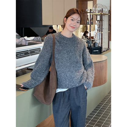 2025 [Guangzhou six meters] camel wool lazy sweater popular winter Korean version simple long-sleeved crew neck top M9253
