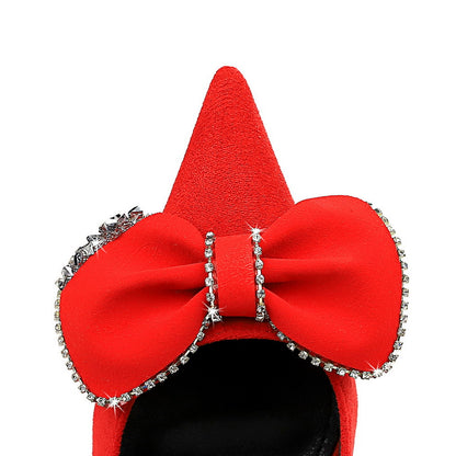 2025 9511-H31 Light luxury banquet high heels thin heel suede shallow mouth pointed rhinestone bow super high heel single shoes women