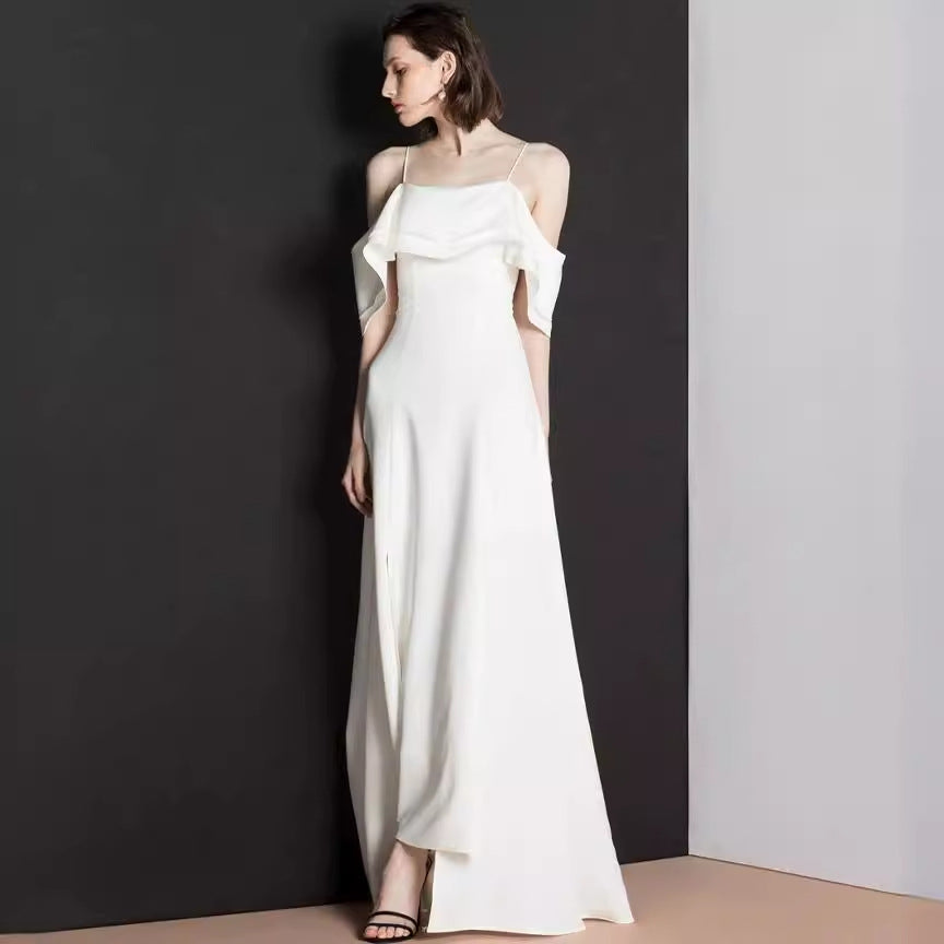 2025 White suspender evening dress  new classical youth dress party party annual meeting temperament small dress spring