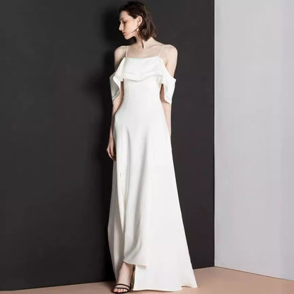 2025 White suspender evening dress  new classical youth dress party party annual meeting temperament small dress spring