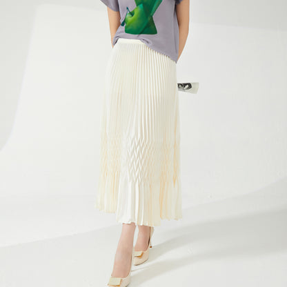 2025 Shenzhen Nanyou high-end women's skirt elastic waist loose pendulum temperament commuting versatile three house pleated skirt tide