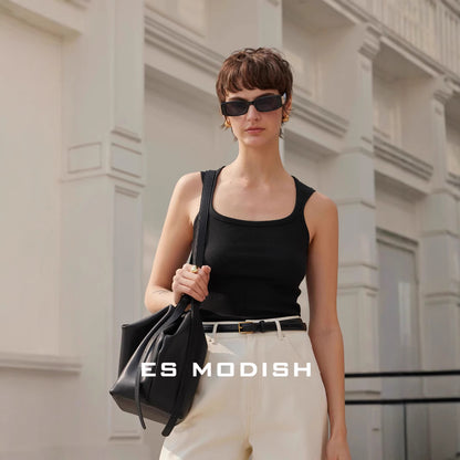 2025 ES MODISH spring new product designer self-kept model with square collar waist and thin temperament vest for girls