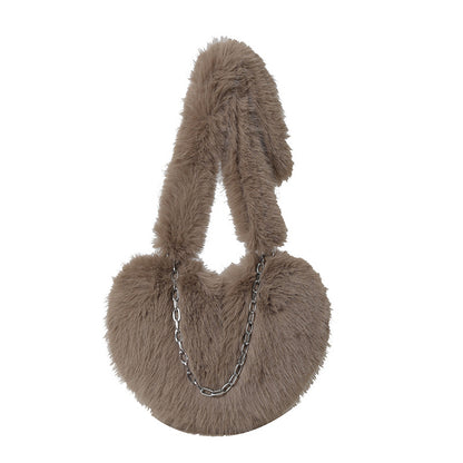 XAKXX 2025 new  oblique span love bag imitation fox hair large capacity fashion personalized chain handbag shoulder bag