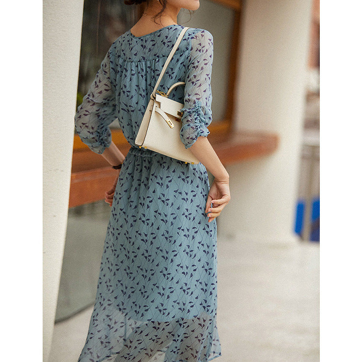 2025 Mulberry silk high-end silk dress, small floral skirt,  coffee break skirt medium and long summer Hangzhou women's clothing