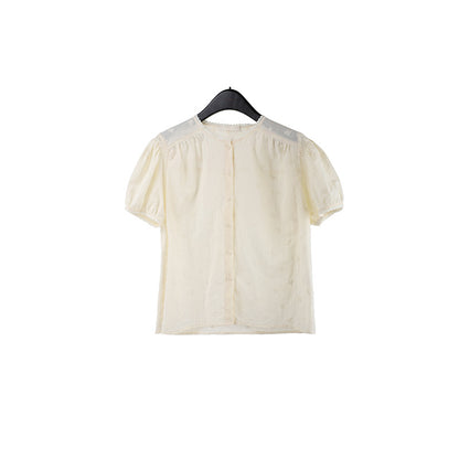 2025 [Guangzhou Six Meters] Lace Crew Neck Short Sleeve Shirt Women's 2025 Summer Daily Commuter Versatile Shirt 009AX