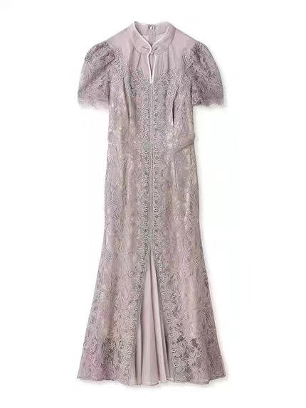 [Golden Girl] 2025 Summer New Chinese Style Cheongsam Style Temperament Slimming Lace Dress 23215