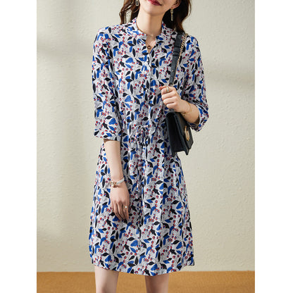 2025 Platycodon short-sleeved medium and long mulberry silk skirt  summer new silk dress temperament women's clothing