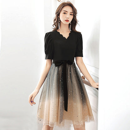 Black small evening dress women's 2025 new annual meeting art test banquet temperament host dress dress spring