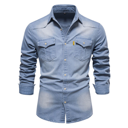 XAKXX 2025 popular Popular trade New explosion men's beautiful size denim shirt men's casual solid color men's denim long-sleeved shirt
