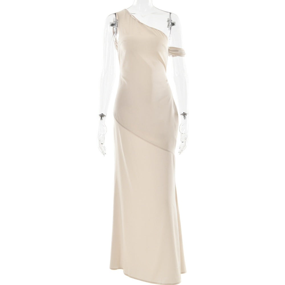 2025 New popular new women's clothing sexy shoulder sleeveless sexy elegant satin big halter strap dress