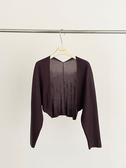 2025 ES MODISH Spring New Product Tencel Sleeve Outer Shawl Knitted Cardigan Celebrity Short Back V-Neck Jacket