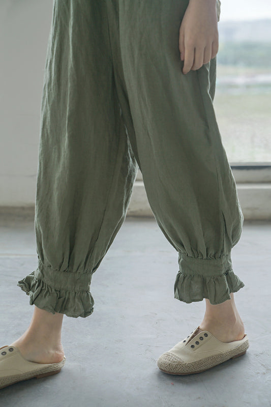 casual and literary leggings linen pants, washed and old versatile loose bud pants nine-point pants K22157