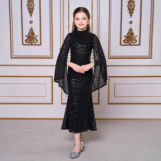2025 catwalk princess dress model children's evening dress girls host fishtail niche sequined performance suit