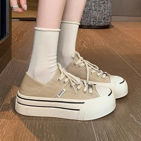 xakxx Summer New Classic round Head Thick Bottom Lace up Increased Slippers Two-Way Low-Top Jack Purcell Casual Canvas Sneakers for Women