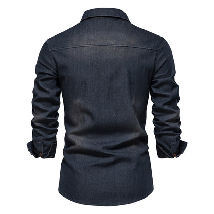 XAKXX 2025 popular Popular trade New explosion men's beautiful size denim shirt men's casual solid color men's denim long-sleeved shirt