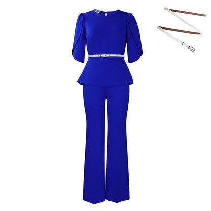 2025 D558 Popular trade women's clothing 2025 new fashion temperament elegant solid color top wide leg pants two-piece set 2025 suit