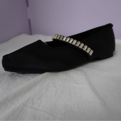 2025 Sheepskin version~ Su Yinyin's same commuter rhinestone Mary Jane shoes  silk and satin one-word belt soft flat single shoes women