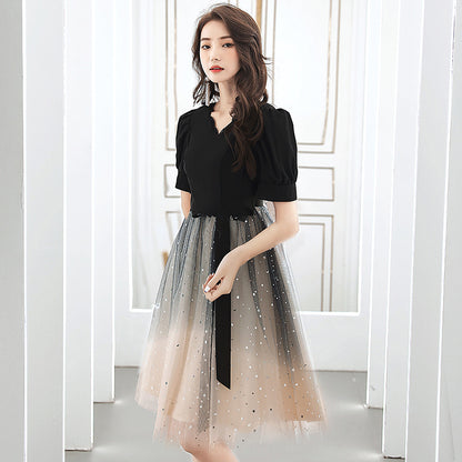 Black small evening dress women's 2025 new annual meeting art test banquet temperament host dress dress spring