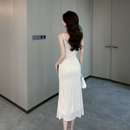 2025 Bar mitzvah evening dress dress light luxury niche high-end temperament socialite waist thin sexy sequin suspender dress