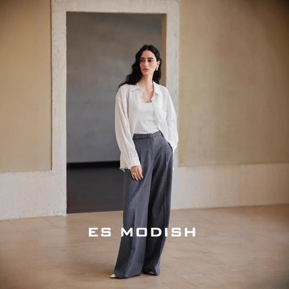 2025 ES MODISH spring new product niche rear split design basic version casual versatile shirt ramie shirt