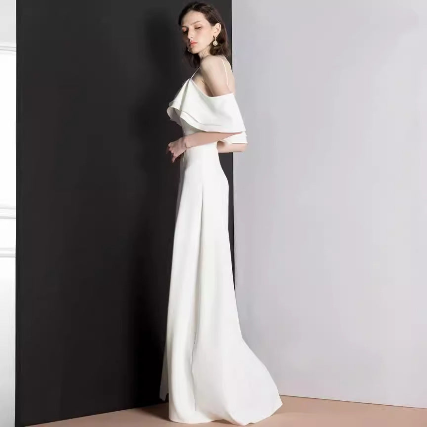 2025 White suspender evening dress  new classical youth dress party party annual meeting temperament small dress spring