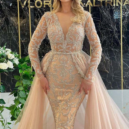 2025 New spring new 2025 women's clothing wedding dress temperament bridal trailing  simple long-sleeved dress