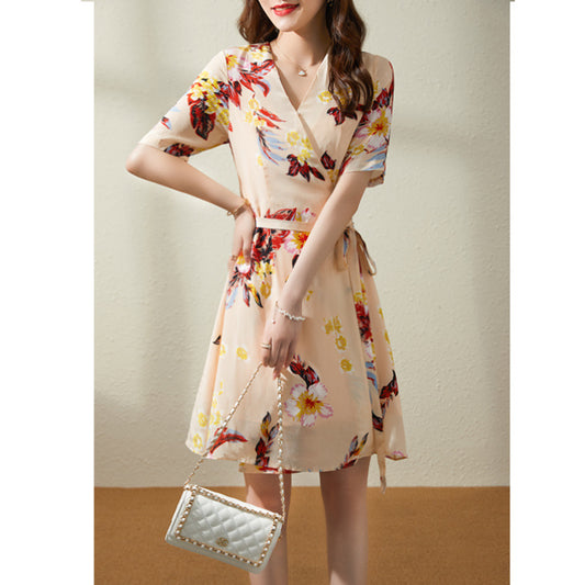 2025 Coffee break heavy silk dress  summer new temperament haute couture women's clothing  retro mulberry silk skirt