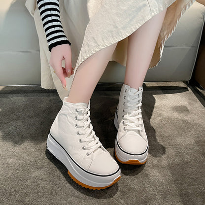 xakxx Foreign Trade plus Size Thick-Soled High-Top Canvas Shoes for Women  Autumn New Sports Casual Shoes Versatile Breathable White Shoes