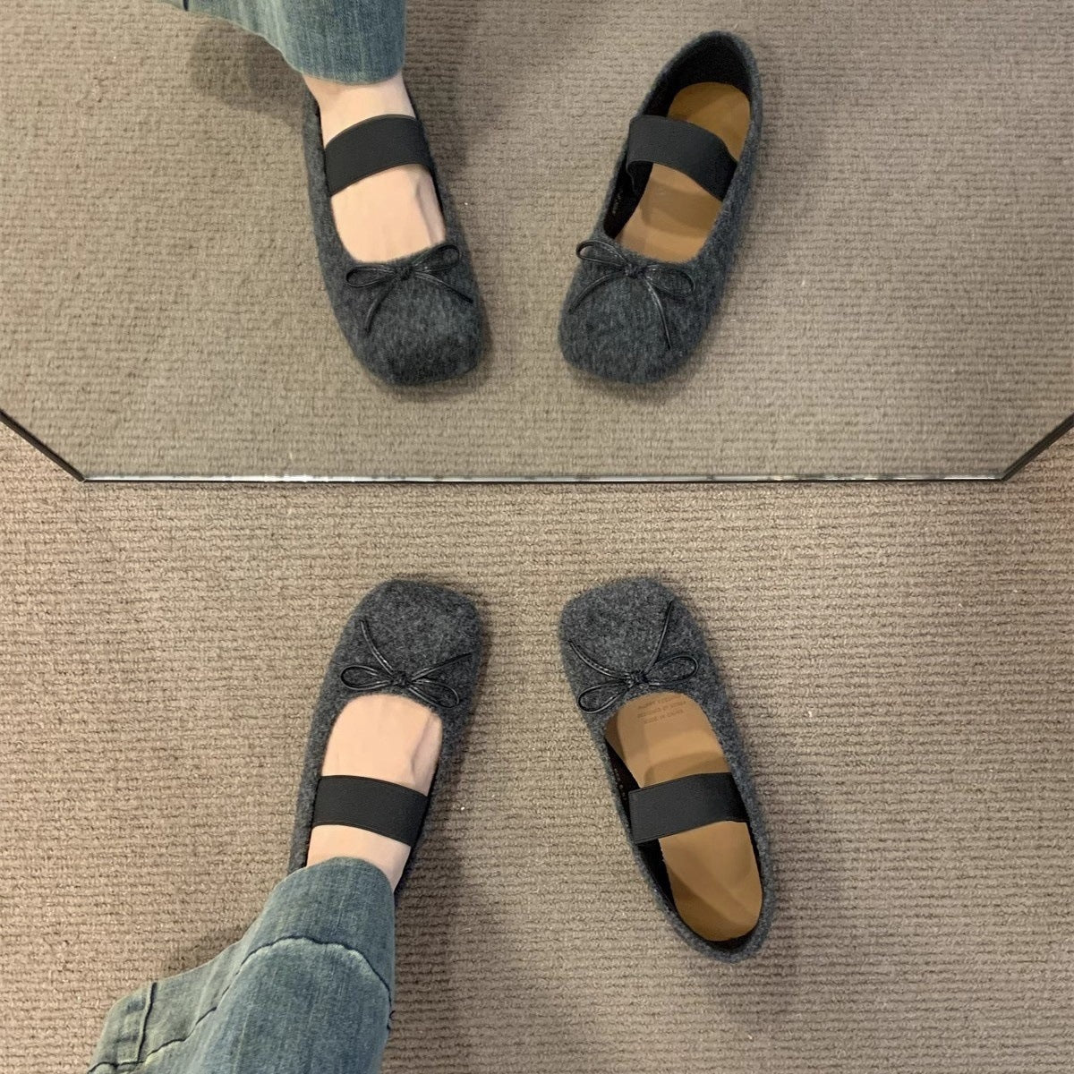 2025 Flat-bottomed  square head single shoes women's shoes popular new spring and autumn bow word with retro suede commuter shoes