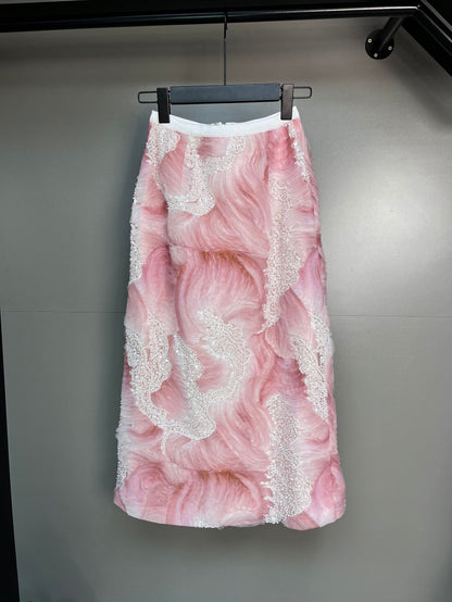 2025 Spot pink sea niche design heavy industry smudge bead sequined skirt gentle fashion celebrity medium length A skirt