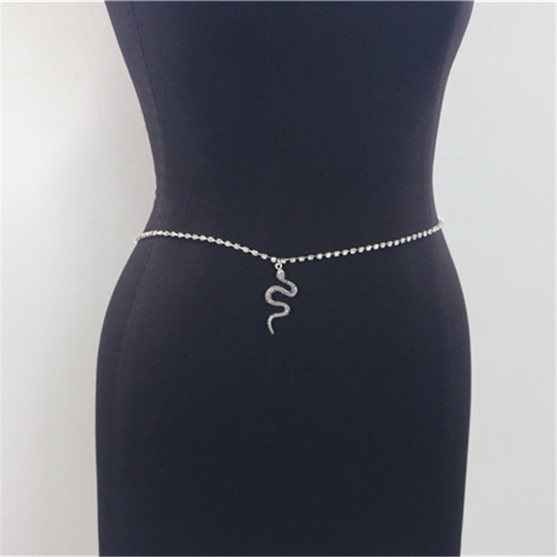2025 SM2346  Waist chain alloy snake zodiac snake pendant rhinestone single row diamond chain waist chain waist jewelry