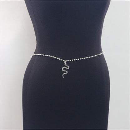 2025 SM2346  Waist chain alloy snake zodiac snake pendant rhinestone single row diamond chain waist chain waist jewelry