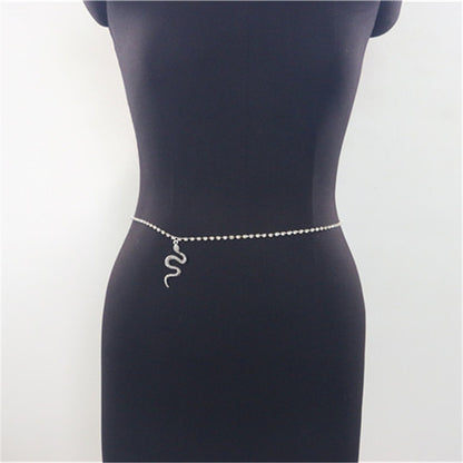 2025 SM2346  Waist chain alloy snake zodiac snake pendant rhinestone single row diamond chain waist chain waist jewelry