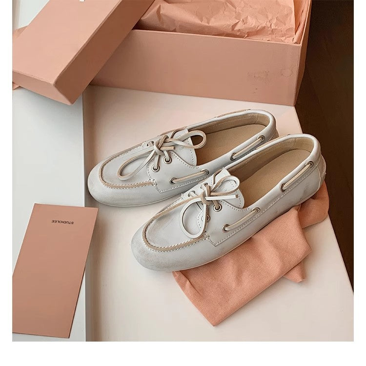 2025 Cowhide version~ Grape mother same shoes British style old dirty lace-up soft sole loafers retro small leather shoes women