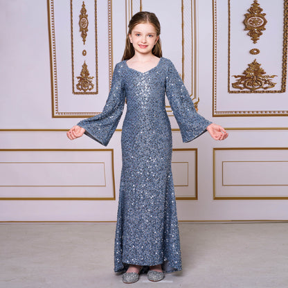 2025 catwalk princess dress model children's evening dress girls host fishtail niche sequined performance suit