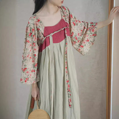 and improved Hanfu Tencel printing dress, national style pastoral Song Dynasty elegant dress L22159