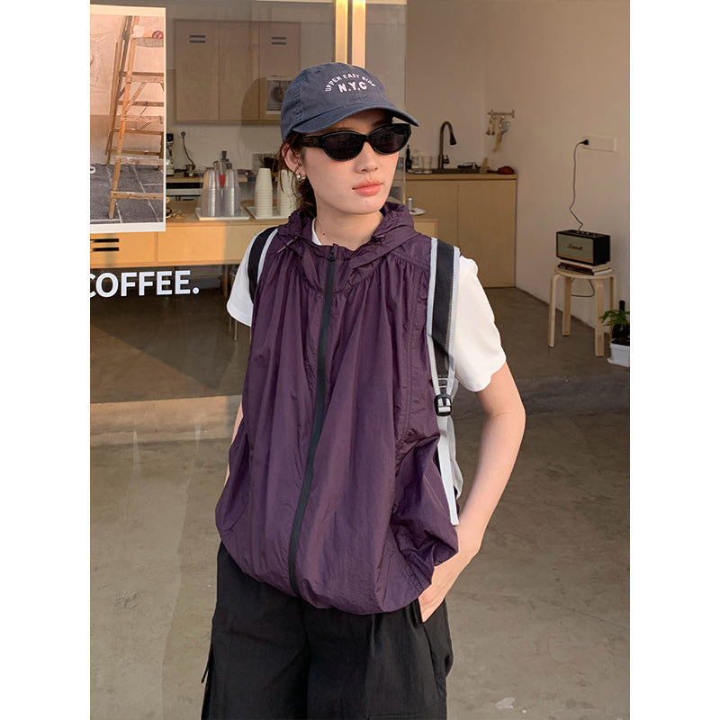 2025  hooded sleeveless vest sunscreen shirt 2025 summer new sports and leisure vest top T291