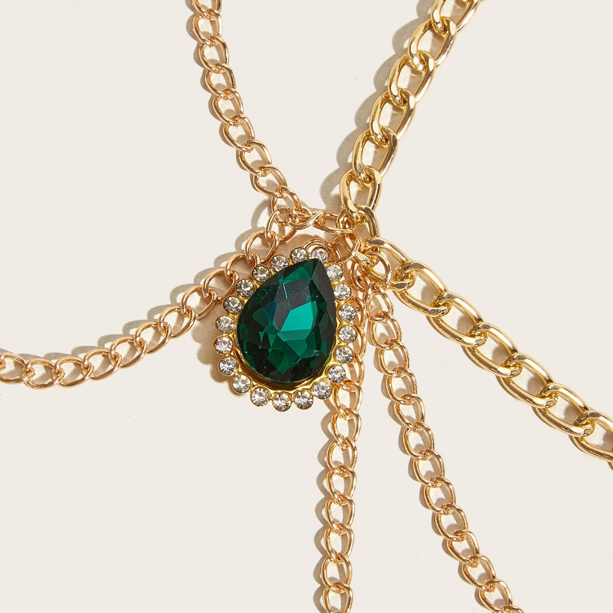 2025 MW3200  waist chain green crystal gemstone pendant multi-layer wave side pendulum chain waist chain waist decoration