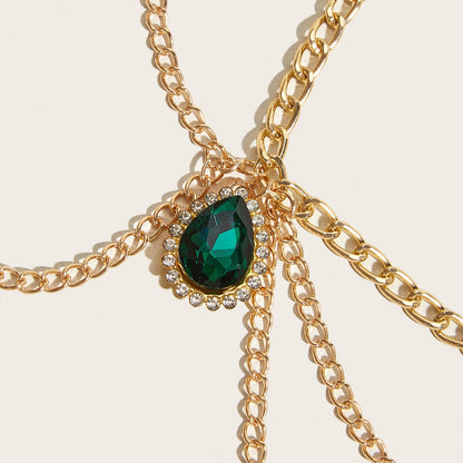 2025 MW3200  waist chain green crystal gemstone pendant multi-layer wave side pendulum chain waist chain waist decoration