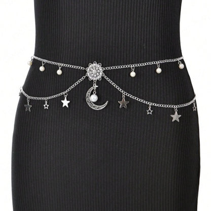 4074 New women's waist chain waist chain flower acrylic pendant waist chain body chain party wear