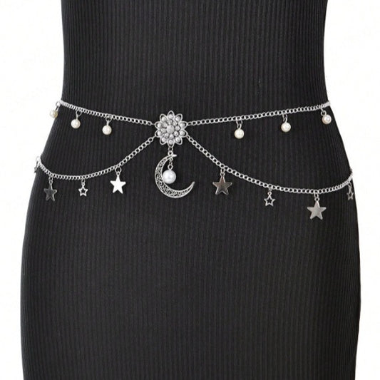 4074 New women's waist chain waist chain flower acrylic pendant waist chain body chain party wear