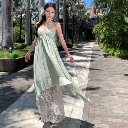 2025 gentle wind lace suspender dress fairy summer senior sexy backless seaside vacation beach dress