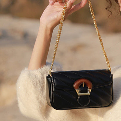 XAKXX 2025 light luxury shoulder bag popular new small fragrant wind embroidery thread chain underarm bag high-end wooden buckle messenger bag women