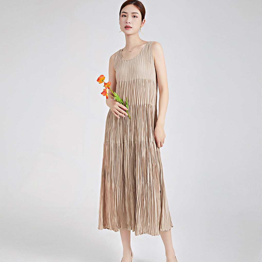 2025 handmade pleated skirt summer women's suspender vest skirt high-end long dress Popular trade women's  dress