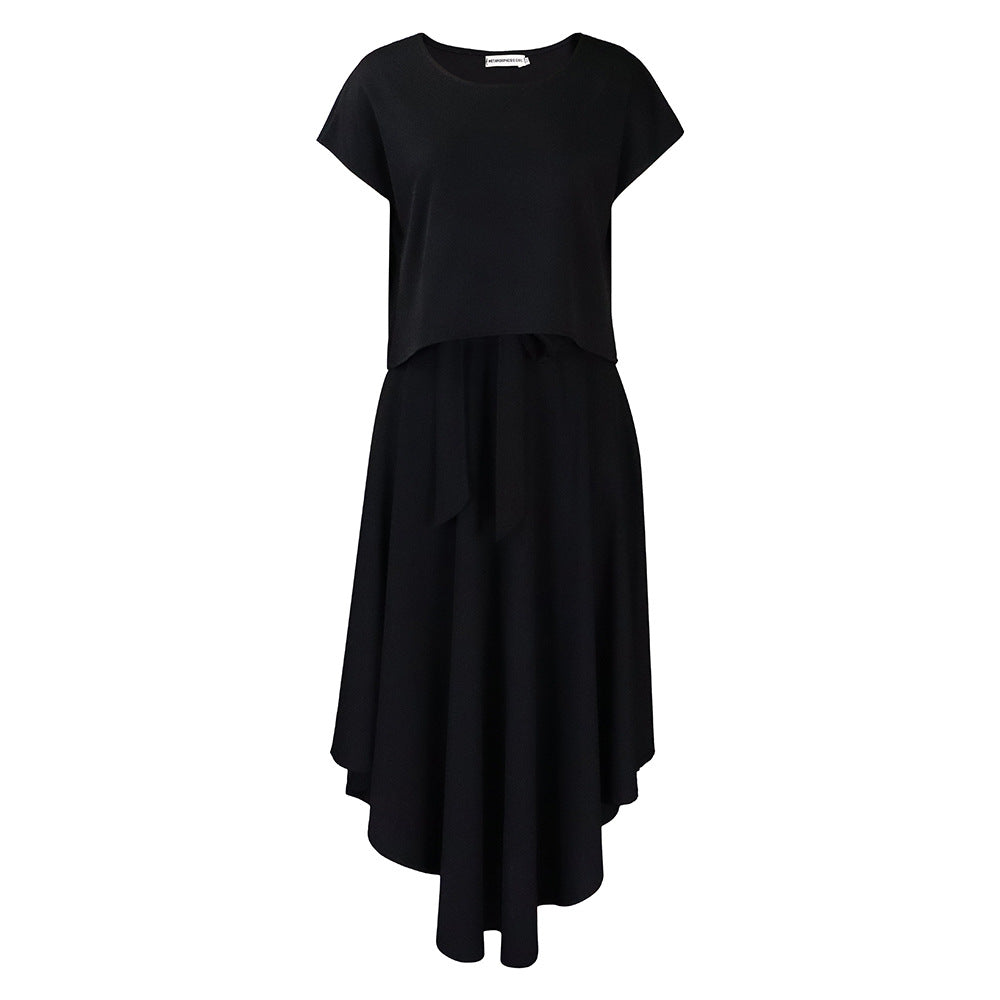 2025 D376 New large-size women's clothing, new temperament Tongle solid color top, large pendulum skirt, two-piece Popular trade suit