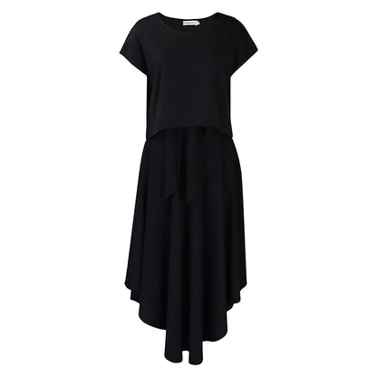 2025 D376 New large-size women's clothing, new temperament Tongle solid color top, large pendulum skirt, two-piece Popular trade suit