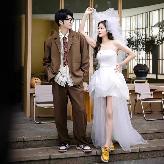 2025 light wedding dress, small bride, simple tube top, go out, Sa Mori tie, get a certificate, register, small white dress, engagement dress
