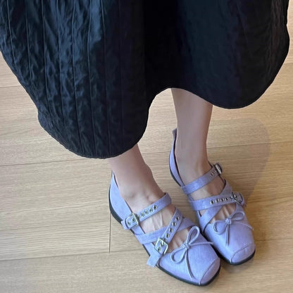 2025 Sheepskin version~  retro ballet style square head Mary Jane shoes women's cross buckle leather sports small leather shoes single shoes